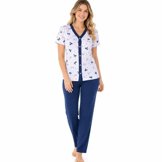 Pijama Aberto Calça Comprida e Blusa Manga Curta Conjunto Cirúrgico e Amamentação