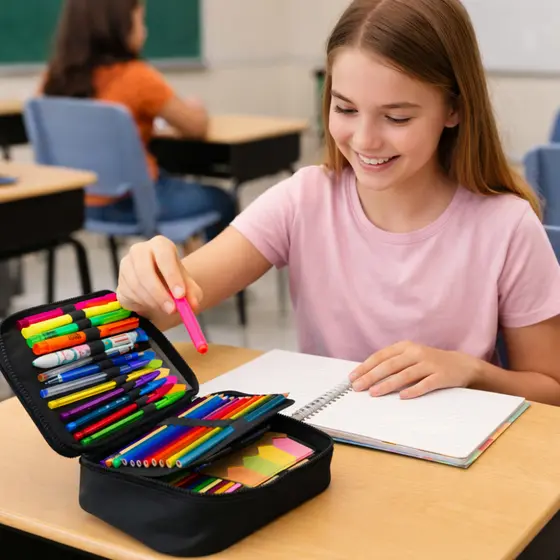 Estojo De Lápis De Tecido De Grande Capacidade Camada /Double Sided Pen Bag Pencil Case/Escolar