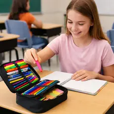 Estojo De Lápis De Tecido De Grande Capacidade Camada /Double Sided Pen Bag Pencil Case/Escolar