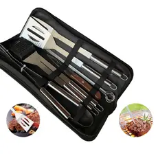Kit Churrasco Completo 10 Itens Para um Churrasco Premium Espetos, Espátula, Pegador, Garfo, Faca e Limpador de Grelha