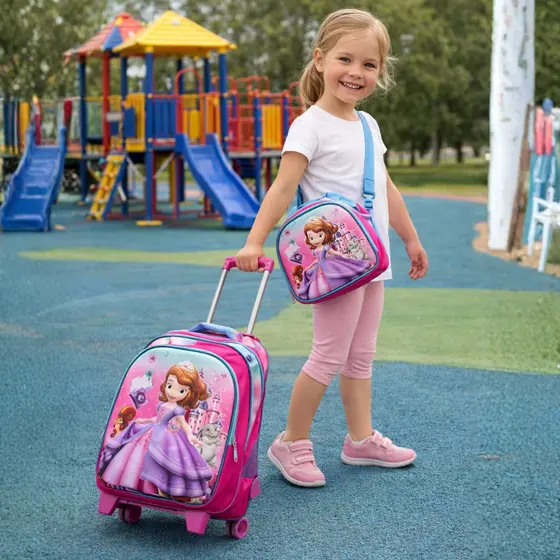Kit Mochila Escolar Luxo 3D Infantil Lancheira Rodinha Carrinho