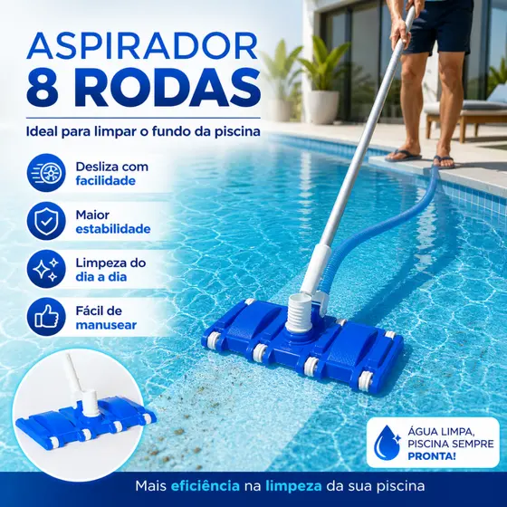 Kit Limpeza Piscina Aspirador 8 Rodas 8 Esferas Cabo 3m