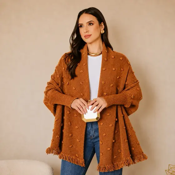 Capa Pipoca Poncho Xale Tamanho Único e Plus Size Echarpe Tricot 3D Elegante