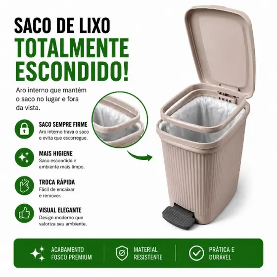 Lixeira  7 Litros Slin   Design Moderno com Pedal Compacta para Banheiro
