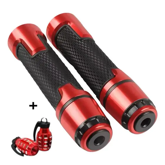 Manopla Punho Race Sport Universal + Tampa Bico Pneu Moto Esportiva Alumínio Modelo Universal - Par