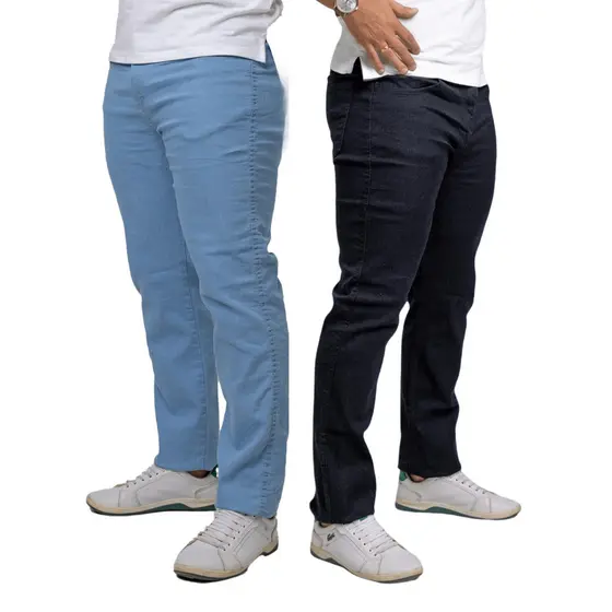 KIT 2 Calça Masculina Jeans Slim PRETA E AZUL CLARO c/  Elasticidade  - Lycra Elastano