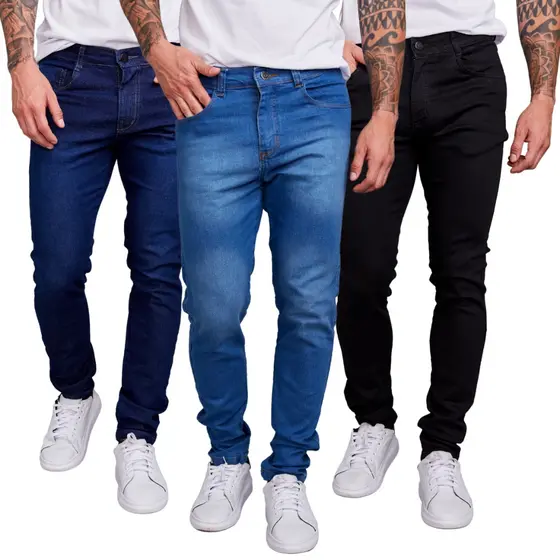 Conjunto 3 Calças Jeans Masculinas Com Lycra Elastano Sarja Premium Calca masculina Casual