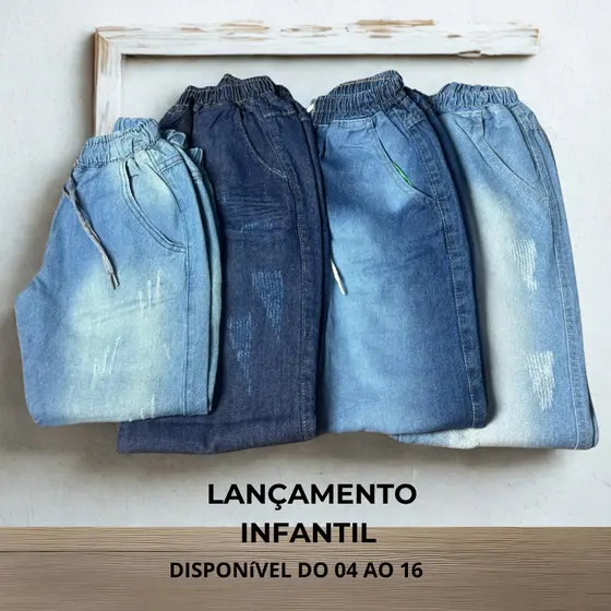 Calça Masculina Infantil Jogger Jeans Menino Juvenil Lions Jeans Tam 4 a 16