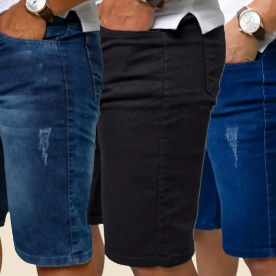 Kit 3 Bermudas Masculinas Jeans Com Lycra Elastano Premium - Conforto Absoluto | Lançamento