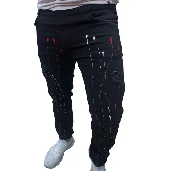 Calça Jeans Preta Splash Rasgado Elastano Premium - LIONS JEANS