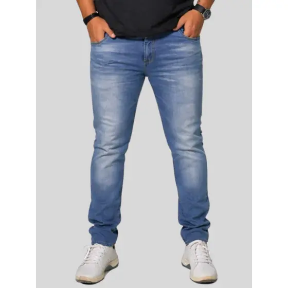 Calça Jeans Masculina Azul Clara Used Com Elastano Premium Slim - Pronta Entrega | Envio Imediato