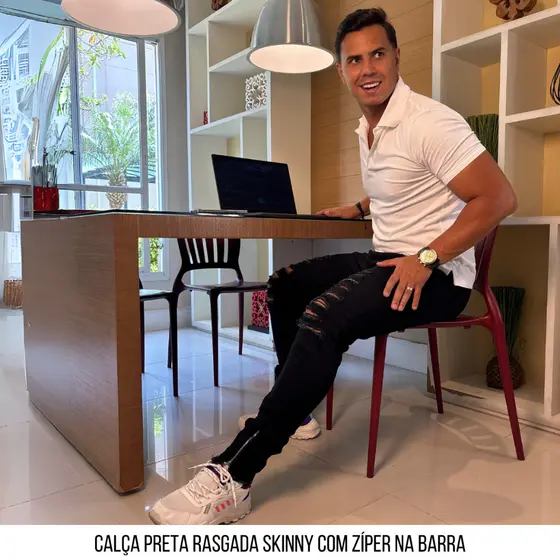 Calça Jeans Preta Masculina Rasgado SKINNY Com Zíper Na Barra - Lions Jeans - Direto Da Fábrica