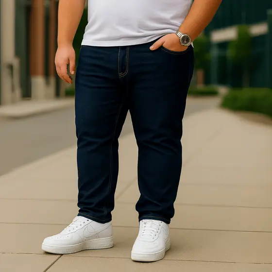 Calca Jeans Masculino Plus Size Variações Lycra Casual Tradicional Reta Presente Homens Tam 50 a 56