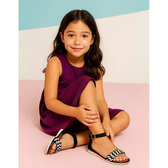 Sandália Infantil Rasteirinha Menina Confortável Casual Criança Rafia
