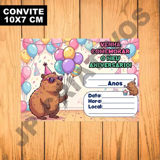 CONVITE ANIVERSÁRIO CAPIVARA ROSA