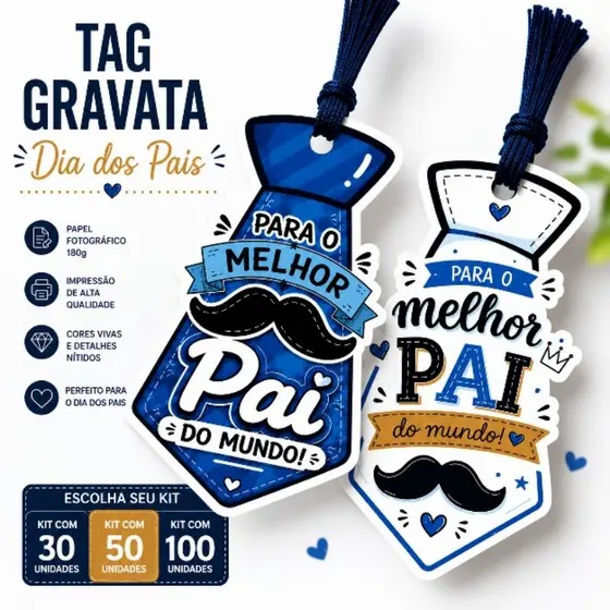 30/50/100 Tag Gravata Dia Dos Pais | Embalagens para Presentes e Lembrancinhas
