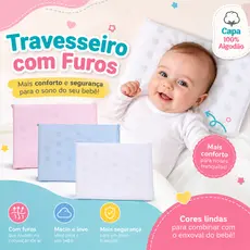 Travesseiro de bebê Anti Sufocamento com Furos Antialérgico para rn menino e menina