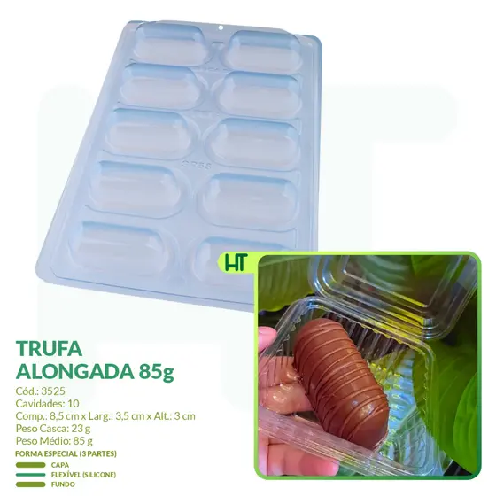 Forma para Trufa Alongada SP 55 BWB 3525 - Forma Semiprofissional - Bombom de Uva e Morango