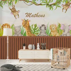 Papel de Parede Mural Infantil Safari com Nome Personalizado