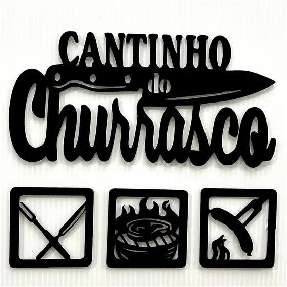 Kit Cantinho do Churrasco 4 Peças em Mdf Quadro Decorativo c/Dupla Face Decoração Parede