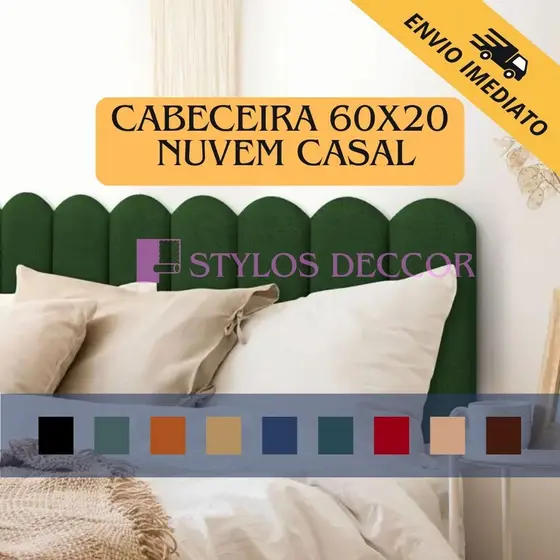 KIT Cabeceira Estofada Nuvem 60x20cm Para Cama de Casal(7 PEÇAS)