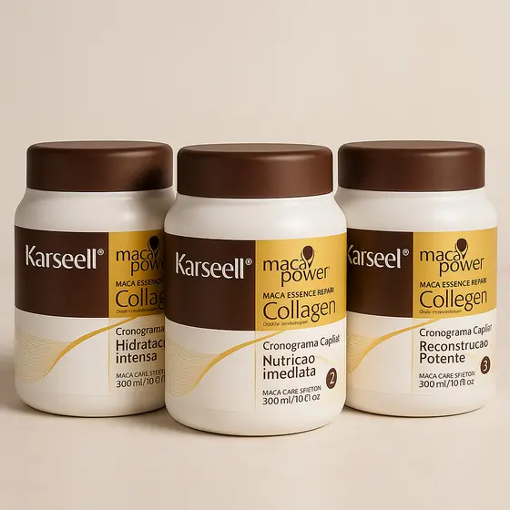 Kit Cronograma Capilar Completo Karseell – 3 Máscaras (Hidratação, Nutrição e Reconstrução)