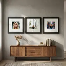 Kit 3 quadros decorativos moldura fotográfica 20x20cm moldura amadeirado com paspatur porta retrato