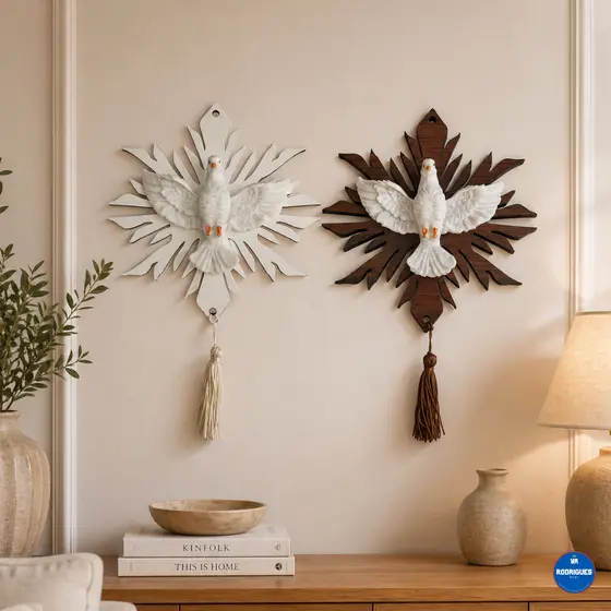 Divino Espírito Santo 27cm com o pompom Resina com MDF Para Porta e Parede