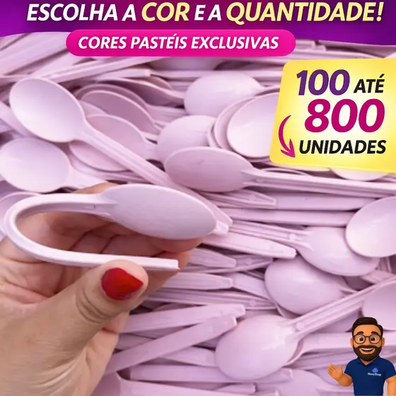 Colher Descartável Rosa Bebê 100 a 800 Unidades | Alta Resistência Festa Sobremesa Sorvete
