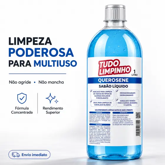 Sabão de Querosene Tudo Limpinho 1 Litro Limpa Pisos Multiuso Rende Muito Desengordurante