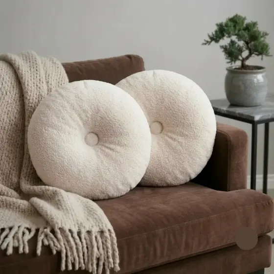 Kit 2 Almofadas Cheias Redondas Boucle Bola 45x45 Com Enchimento Premium Para Sofá Sala Decorativa