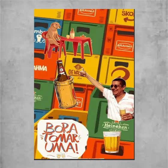 Placa Decorativa Bar Cerveja Bora Pagodinho Decoração de Parede - Placas Decorativas Divertido Zeca
