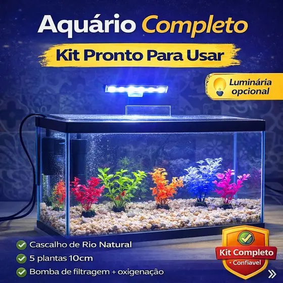 Aquário Completo 40x20x25cm com Bomba e Decoração | Pronto para Usar