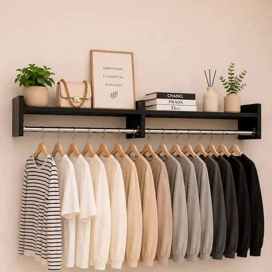 Kit 2 Cabideiro de Parede Closet Arara de Roupas Quarto