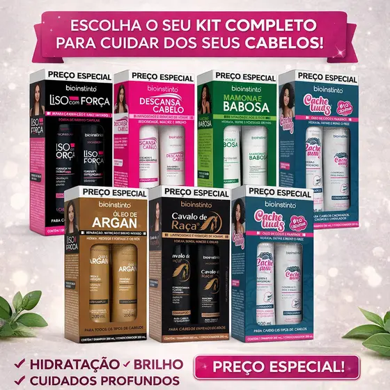 Kit shampoo e condicionador para todos os tipos de cabelos oferta especial bio instinto