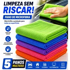 Pano de Microfibra Kit 5 Unidades Limpeza Multiuso Alta Absorção Casa Carro