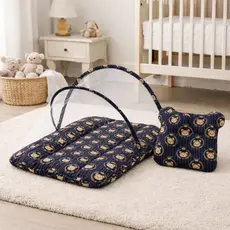 Kit Berço Portatil com Tela Anti Inseto Acolchoado  + Travesseiro Bebê Anatômico Tecido Estampado
