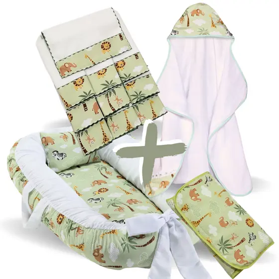 Kit Ninho Redutor de Berço Bebe + Toalha de Banho Forrada + 6 Toalha de Ombro + Trocador Portátil