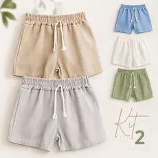 Kit 2 bermudas mauricinho em linho infantil 1,2,4 e 6 anos