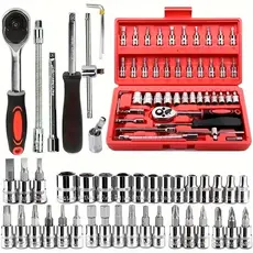 Kit Ferramentas 46 Peças | Soquetes 1/4" + Chave Catraca Reversível + Bits  Profissional