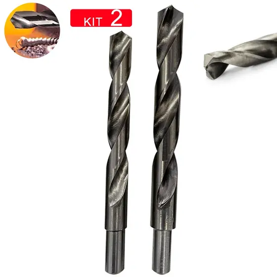 Kit Jogo 2 Brocas Aço Rápido Para Metal 14,16mm Haste Rebaixada Madeira Parede