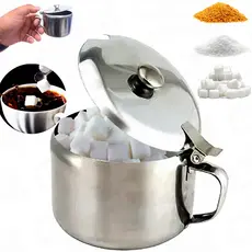 Açucareiro Luxo Em Aço Inox Cromado Profissional Com Tampa Alça Casa Cozinha Design Moderno