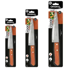 Faca Para Cozinha Resistente Lâmina em Aço Inoxidável Corte Rápido Vários Tamanhos Cabo Madeira