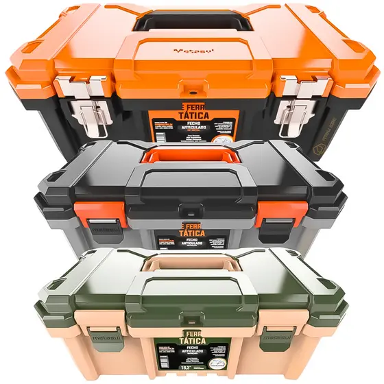 Caixa De Ferramentas Grande Reforçada Maleta Tática Com Fecho Metal 18.3" Pesca Camping Profissional