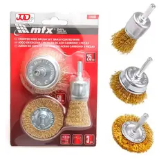 Kit Jogo Escova Circular De Aço Carbono 3 Peças Plana 50mm Copos 25 E 50mm Limpeza De Ferrugem
