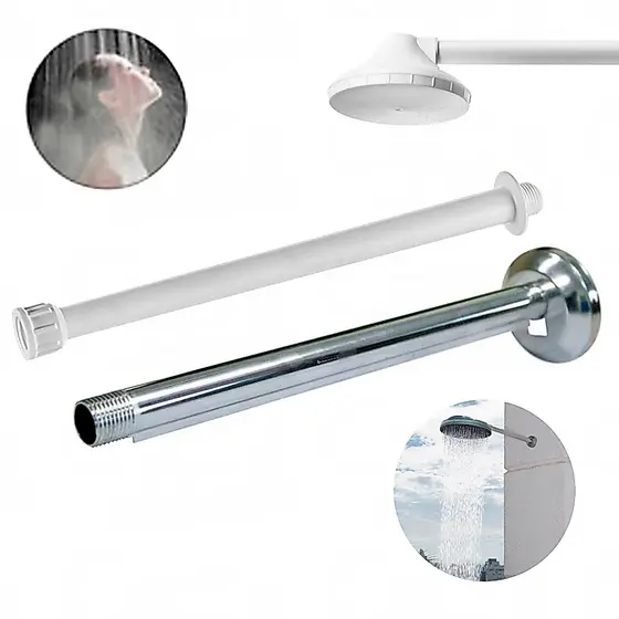 Braço Conector Para Chuveiro Elétrico Ducha PVC 1/2Pol. Branco Ou Cromado 30cm Parede Extensor