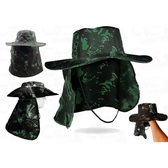 Chapéu Pescador Camping Pesca Boné Australiano Proteção De Nuca Pescoço Verde Camuflado Ar Livre