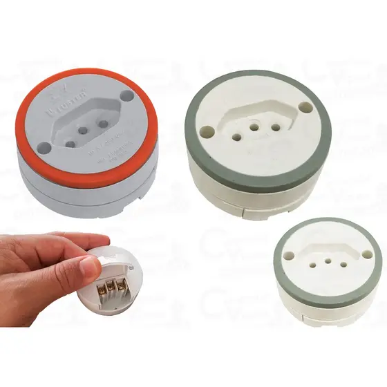 Tomada de Sobrepor Redonda Externa 2P+1T Branco - Cinza 10A 250 V Luster