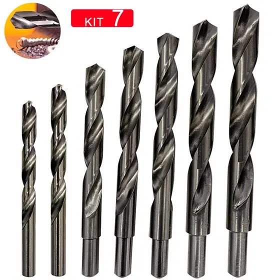 Kit Jogo 7 Brocas Aço Rápido Para Metal Madeira 12,13,14,15,16,17,18mm Haste Rebaixada Profissional