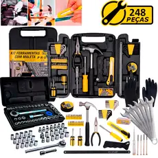 Kit Jogo De Ferramentas 248 Peças Soquetes Catraca Reversível + Chaves Combinadas + Luvas Pigmentada
